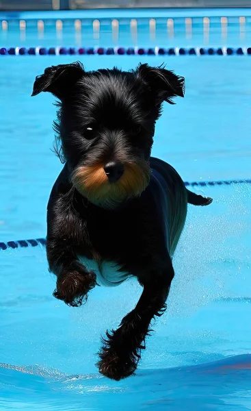 cute little dog in the pool