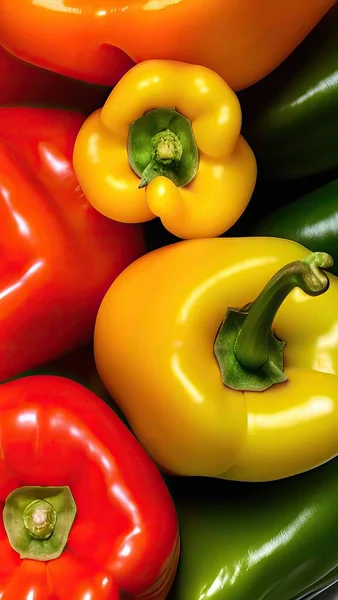 close up of fresh red and yellow peppers