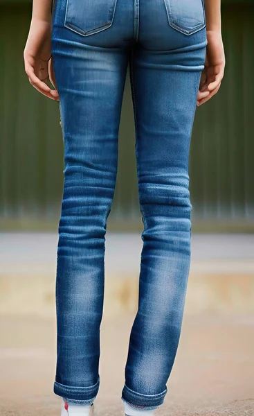 woman in jeans and blue pants, closeup