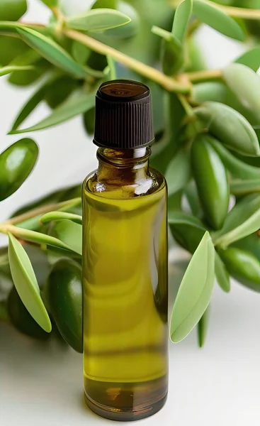 olive oil in a bottle on a white background