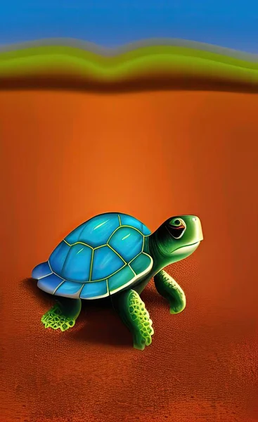 cute cartoon turtle on green background, vector illustration