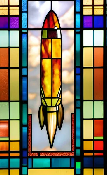 stained glass window with a light bulb