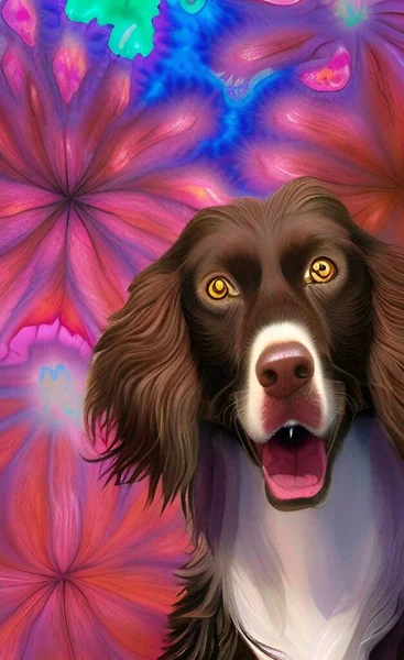 dog drawing on a colorful background