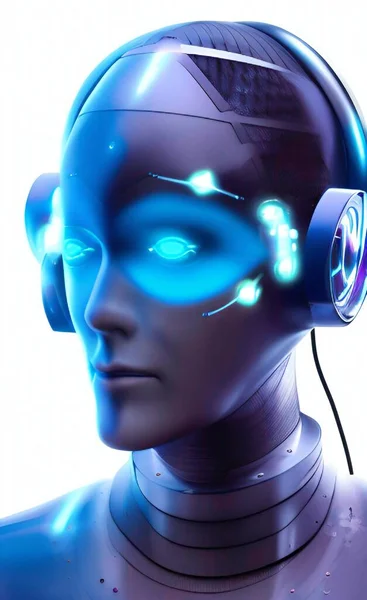 3d illustration of a cyborg head with a robot