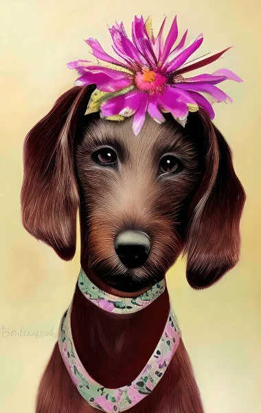 cute dog with pink bow tie and hat