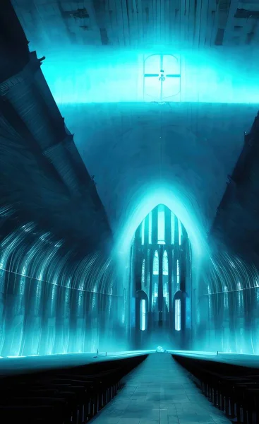 futuristic tunnel with blue and white lights