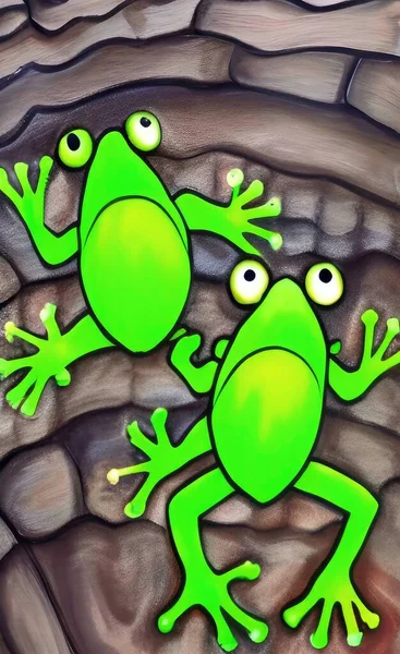 funny cartoon frog on green background