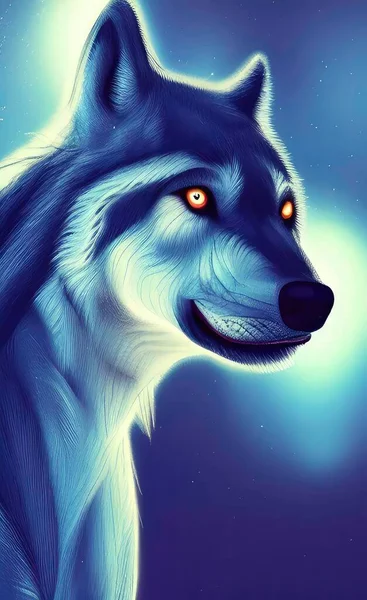 wolf head with a blue eyes