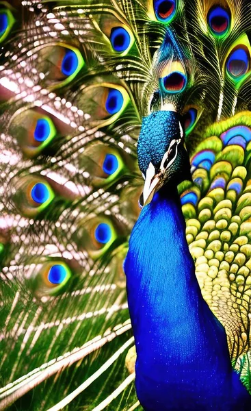 peacock with blue feathers
