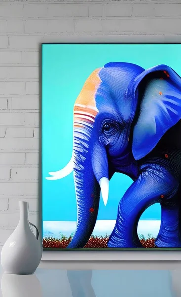 3d rendering of a blue and white elephant