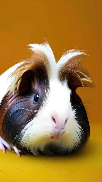 cute little guinea pig on a yellow background
