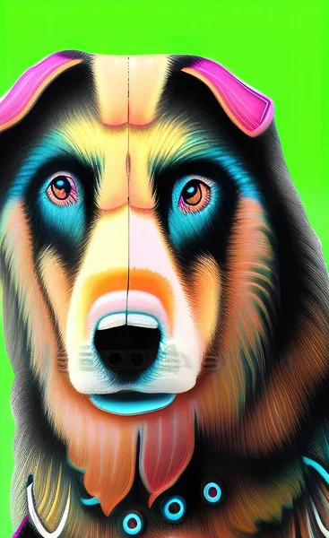 colorful background with face of dog