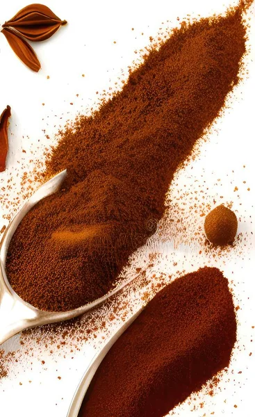 coffee powder with cinnamon and sugar on white background