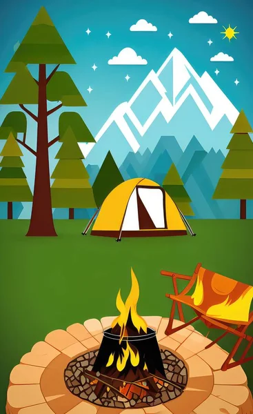 camping tent with tents and campfire vector illustration design
