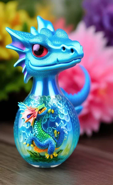 blue dragon with a green background