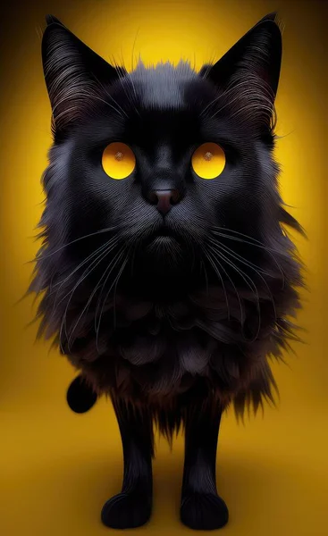 black cat with yellow eyes on a dark background