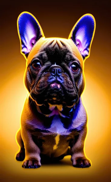 french bulldog dog with tongue out on a black background
