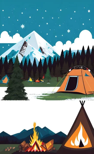 camping tent with tents and mountains vector illustration design