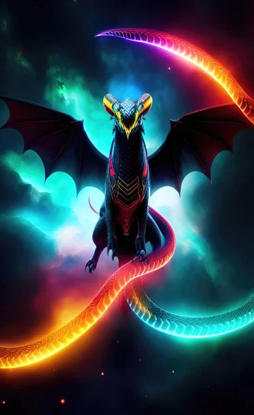 3d illustration of a dragon flying on a black background