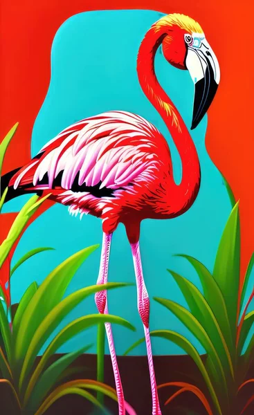 flamingo bird, illustration, vector on pink background.