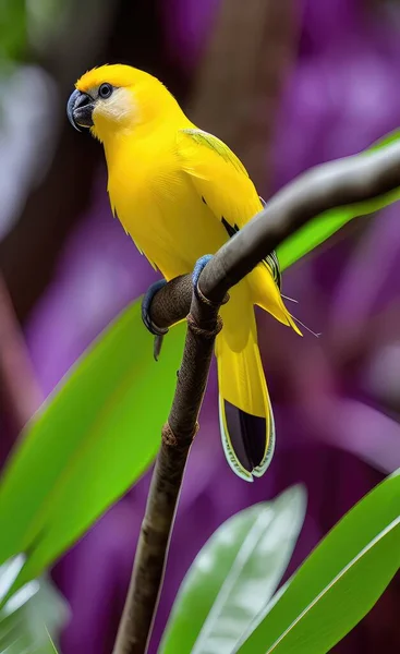yellow parrot sitting on a branch
