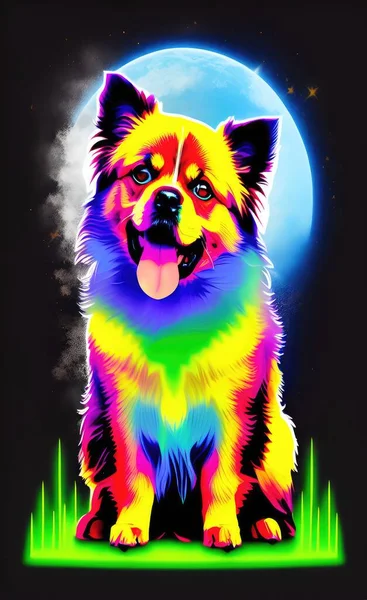colorful drawing of a dog with a rainbow