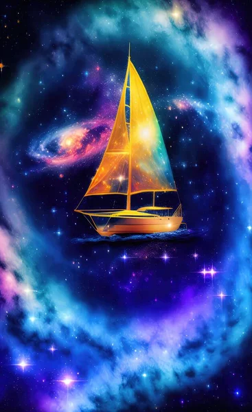 sailing boat with stars and moon