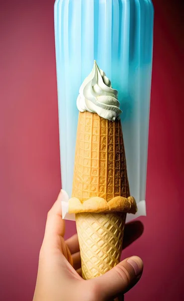 ice cream cone with waffle cones on a blue background.
