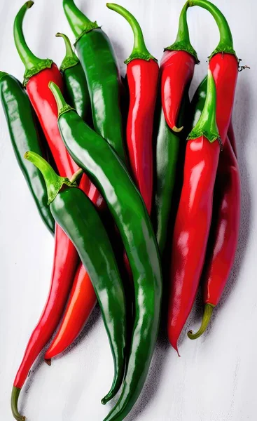 red and green peppers on a white background.