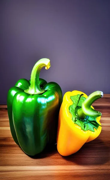 fresh green bell pepper on a wooden background.