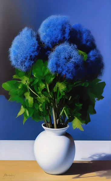 beautiful flowers in a vase on a blue background