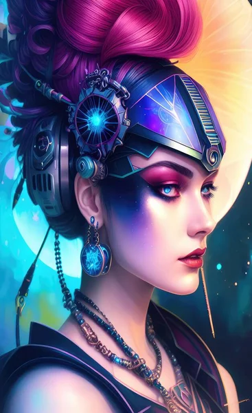 beautiful woman with fantasy face and fractal mask