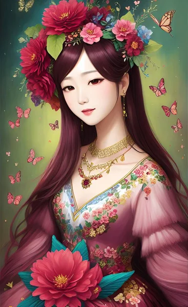 beautiful asian woman with flowers