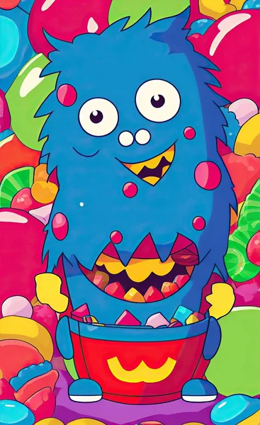 happy halloween background with funny cartoon monster