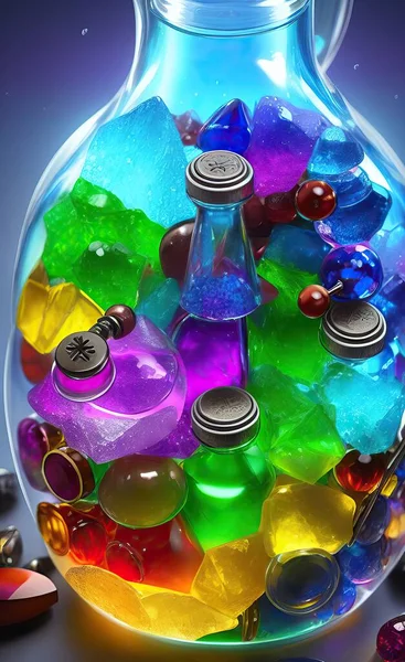 colorful bottles with water drops on a blue background