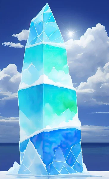 3d illustration of a crystal cube with a iceberg