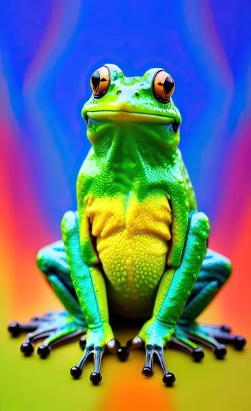 green frog on a blue background