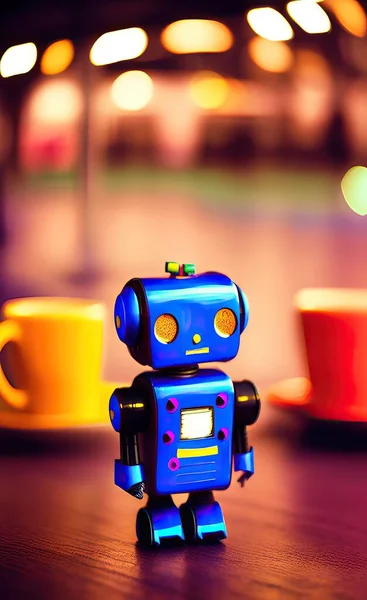 toy robot on a wooden table.