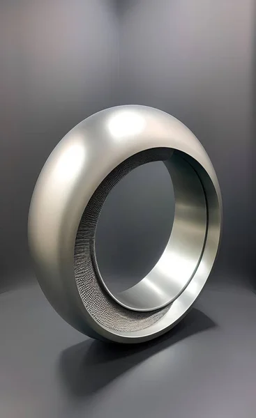 3d rendering of a silver metallic sculpture on a black background