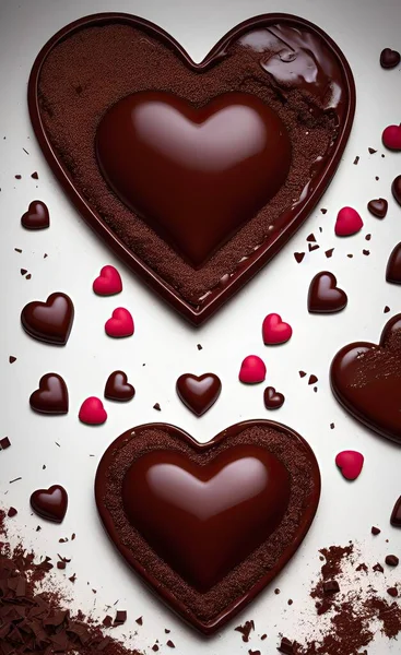 chocolate heart shaped chocolates on a white background
