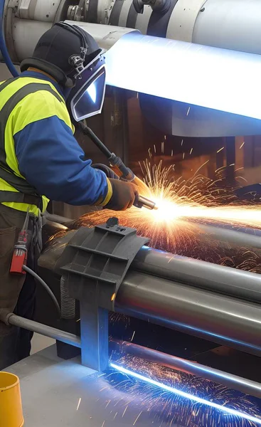 industrial worker cutting metal with sparks