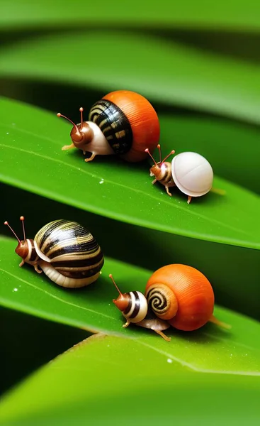 close up of a snail, green beetle and a red worm on the ground