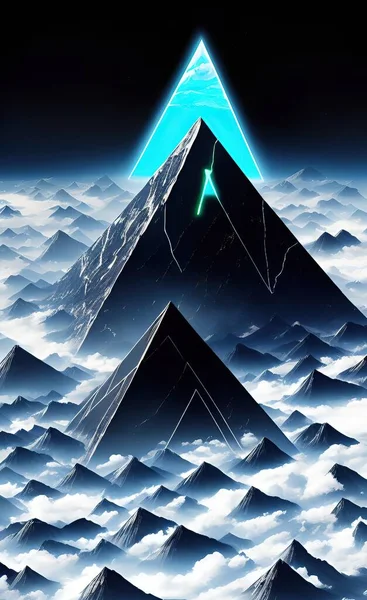 3d illustration of a glowing neon star with mountains and snow