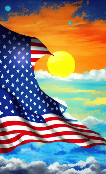 illustration of a colorful background with flag of america