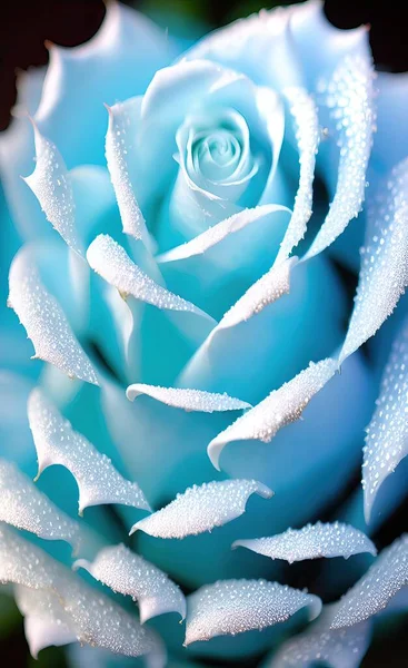 beautiful white rose with water drops on a blue background