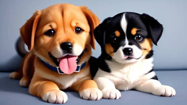 cute dog puppies on a black background