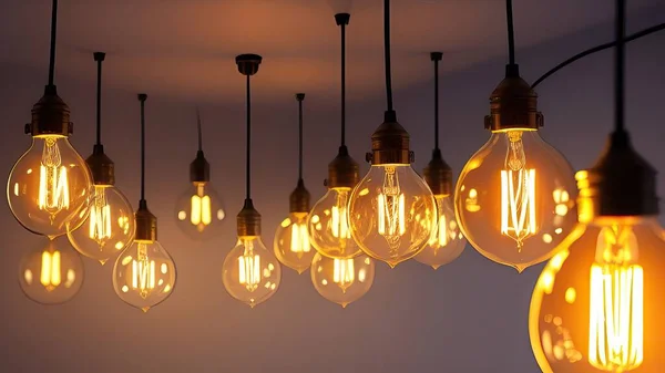 light bulbs hanging on ceiling, closeup