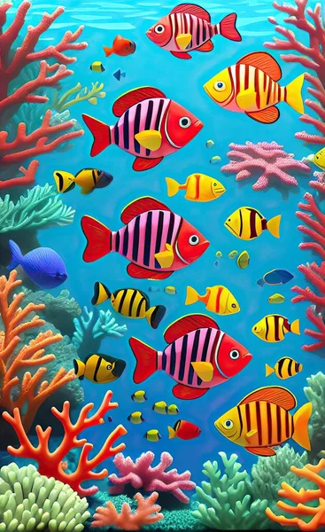 tropical fish and fishes, illustration, vector on white background.