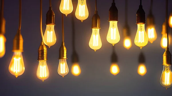 light bulbs hanging on a glowing background.