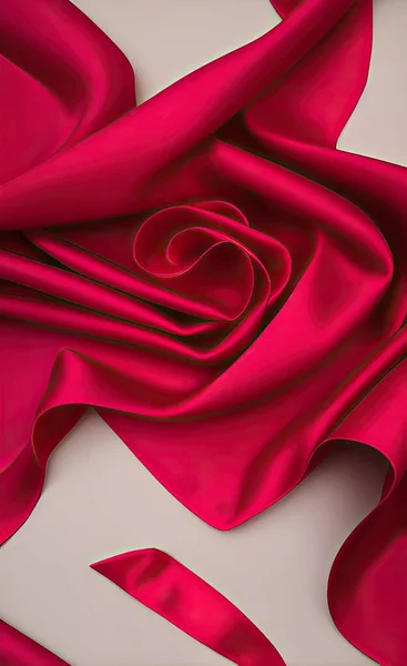 silk ribbon with folds of red satin fabric. 3d rendering